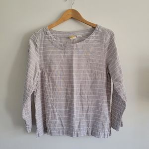100% LINEN long sleeved grey and white striped shirt with bust darts size small